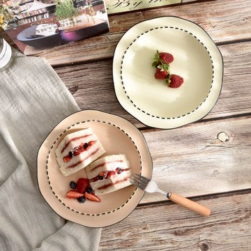 Homely Zakka 奶油風啞光陶瓷餐盤餐具_小圓深盤(3色任選) - 奶油粉