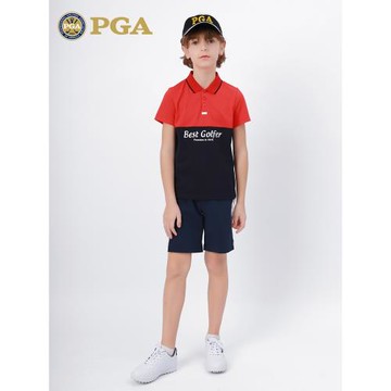 美國PGA兩件5折兒童高爾夫球服裝男童短袖衣服夏秋季青少年T恤