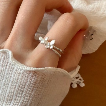 初見家💕小眾設計感純銀蝴蝶戒指女 純銀戒指女