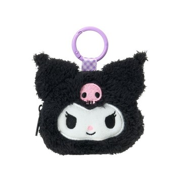 asdfkitty*庫洛米 大臉造型絨毛零錢包附鎖圈-收納包 迷你化妝包-日本正版商品