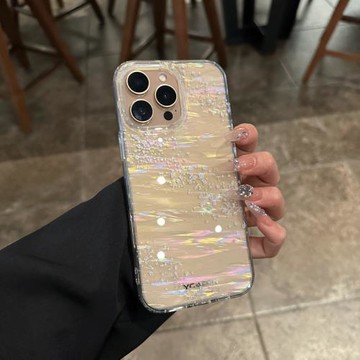 云寅適用于蘋果15promax手機殼星辰閃粉貝殼紋新款iphone14全包鏡頭plus透明亞克力13防摔12簡約創意高級感16