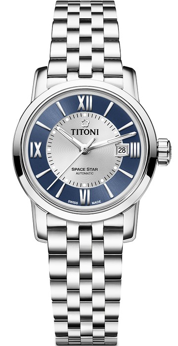 TITONI 梅花錶 經典款 機械女腕表(23538S-580)-28mm-銀藍面鋼帶【刷卡回饋 分期0利率】【APP下單點數13倍送】