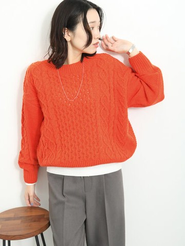 霧面質感麻花編織套頭針織衫(FG37L2C1480) - Samansa Mos2 blue