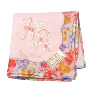 NINA RICCI 粉底刺繡花邊字母LOGO帕巾(粉系/44CM)
