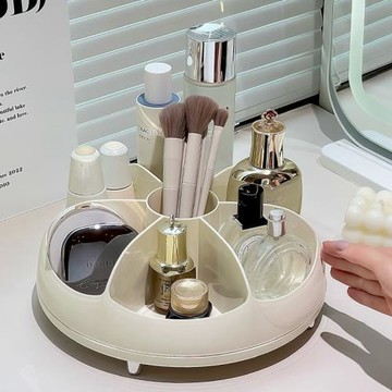 ins風創意塑料花形分格旋轉化妝品收納盒簡約精致多功能整理盒
