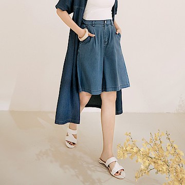 OB嚴選-涼感．天絲丹寧藏肉修飾五分短褲