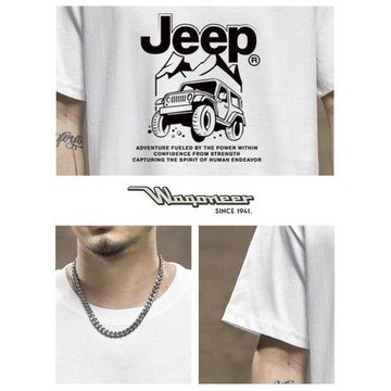 JEEP吉普全棉短袖T恤男士高級感美式高街體恤夏季圓領純棉上衣服