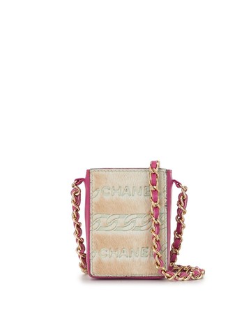 CHANEL Pre-Owned - 2001 chain-motif mini bag - women - Horse Hair/Calf Leather - One Size - Pink