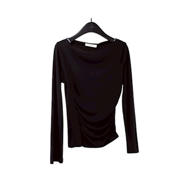 [米蘭精品] T恤長袖上衣-羊毛一字領鏤空露肩女裝4色74kr11