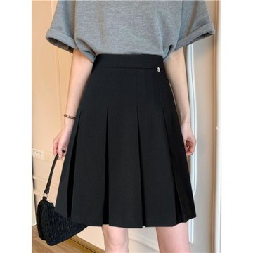 黑色百褶裙中裙女早秋學院半身裙加長微胖mm甜美百搭遮肚顯瘦灰色