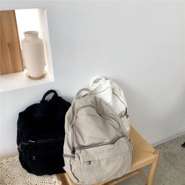 ins白色雙肩包慵懶無印背包洗水純色帆布包情侶萬年簡約書包男女