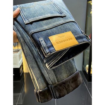 冬季高端加絨加厚男士牛仔褲2025新款直筒保暖長褲子美式復古休閑