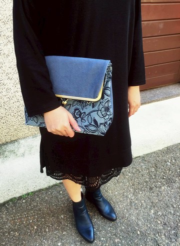 牛仔印花 反折口金包 手拿包 側背包 肩背包 隨身包