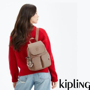 『猴子包』Kipling 淺棕褐色掀蓋多袋收納後背包-CITY POCKET MINI
