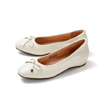 GREEN PINE舒壓方頭蝴蝶結羊皮坡跟鞋 米色 (00316010)