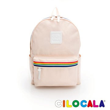 【台灣總代理】CILOCALA 限量版亮彩尼龍彩虹防潑水後背包-中大 椰奶白