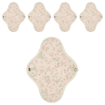 WIZLLY 防水棉布衛生棉 18.5 x 25cm 粉紅花朵  中型翅膀  5片  1組