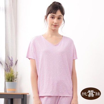 【岱妮蠶絲】居家舒適蠶絲雙面緹花短袖上衣-櫻花粉(UWL3F101)