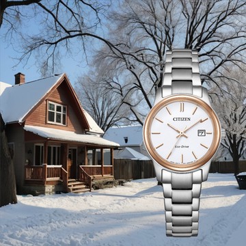 CITIZEN_星辰 PAIR 對錶 女款光動能不鏽鋼藍寶石玻璃日期顯示腕錶(EW2319-97A)