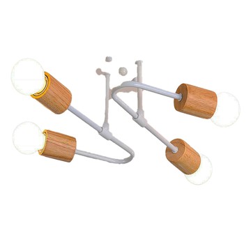 北歐工業風半吸頂 寬40公分 高15公分 燈具本體金屬烤漆 原木燈杯 E27 X 4  白色 + 原木色