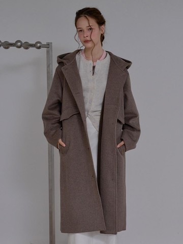 Pre-Order Wool Blended Hoodie Coat [Brown]