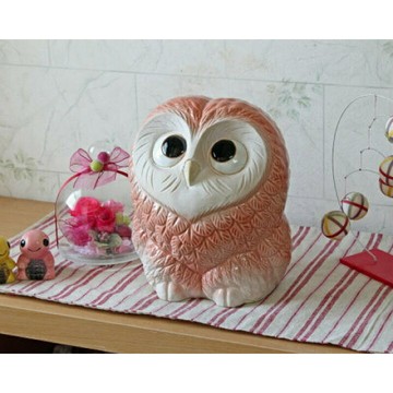 日本製❇️滋賀縣信樂燒 ❇️日本吉祥物 陶燒 福來郎~ラブふくろう(ピンク)