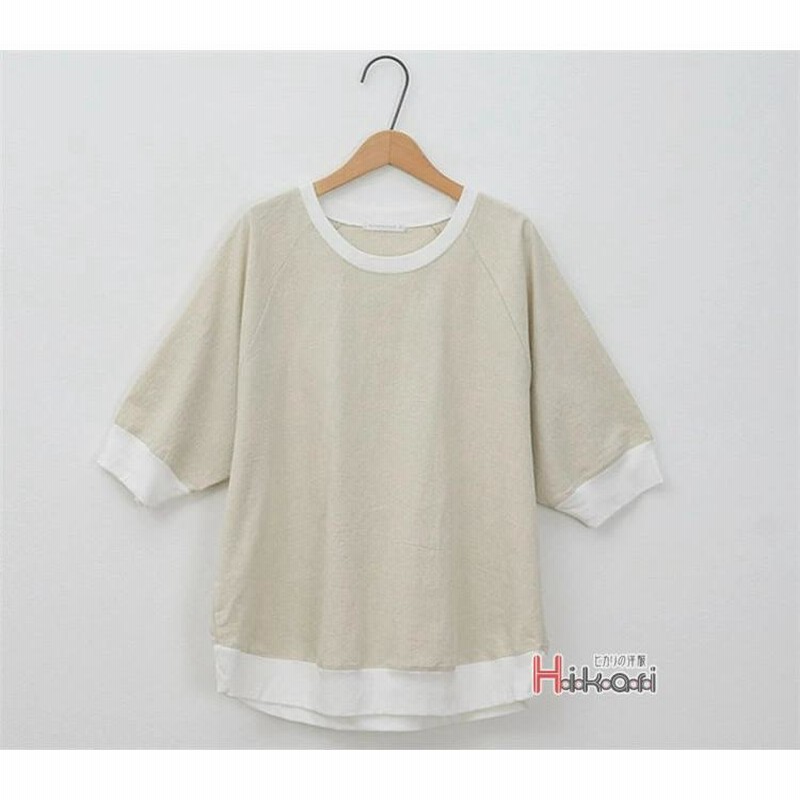 ス Tシャツ 七分袖 レディース 綿 麻 プルオーバー カットソー ラグランスリーブ ナチュラル コットンリネン 七分袖 レディース カットソー tシャツ 綿麻 カジュアル