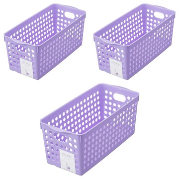 inomata Stock 細長型收納籃 Set  18 × 27.4 × 14.3cm  淺紫色  3個
