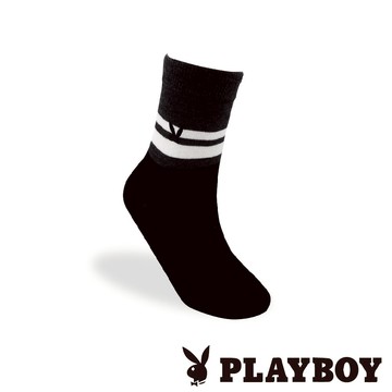 【襪款任選3雙$299 、6雙$511】PLAYBOY 半兔刺繡橫條休閒男襪-黑(BX0124)