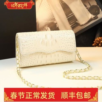 時尚女包真皮鱷魚紋鏈條手拿小包2024新款中年女士媽媽單肩斜挎包