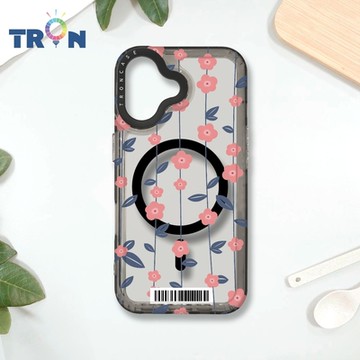 TRON IPHONE 16 條紋透明小花C款 防摔 MAGSAFE 磁吸 太空載具殼 透黑 手機殼