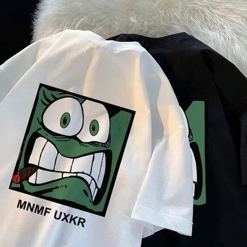 原宿 港風 潮牌 t恤短袖男  夏季 休閒 韓版 寬鬆 半袖 慵懶 男生T恤 圓領印花t 短袖男 男t（HT477）