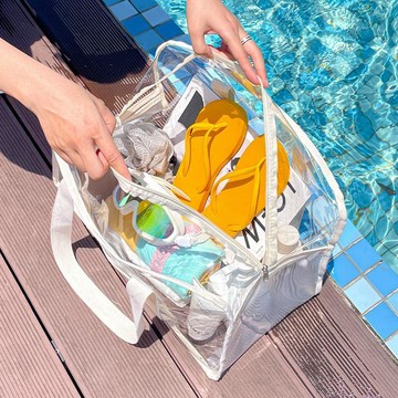 透明PVC防水沙灘袋 大容量防水袋 沙灘包 防水旅行包 度假旅行防水袋 單肩海灘袋 大容量手提旅行化妝洗漱包 透明防水包