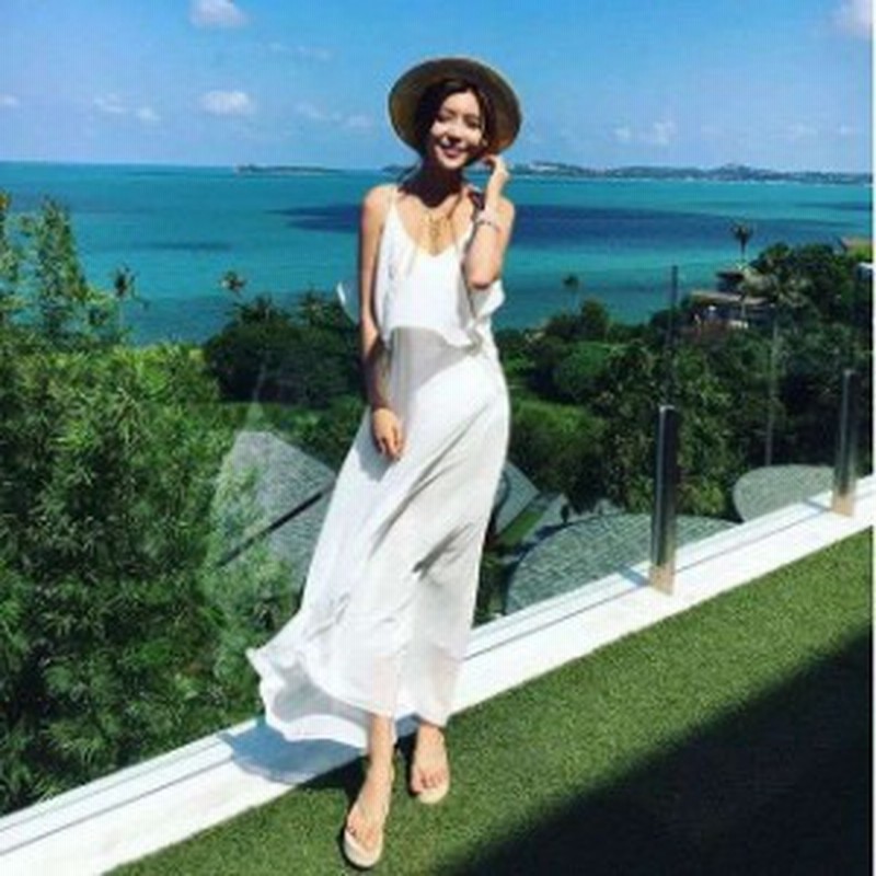 韓国 オルチャン ワンピース シフォン 無地 マキシ丈 白ワンピース キャミワンピ セパレート ワンピース ビーチ リゾート 通販 Lineポイント最大1 0 Get Lineショッピング