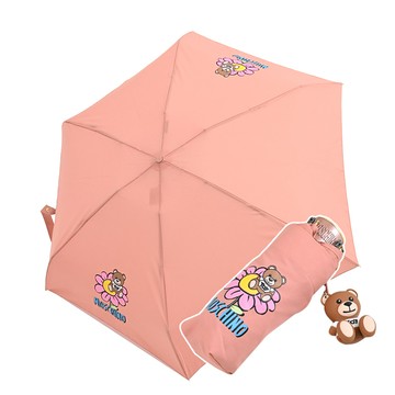 MOSCHINO 8252 小花泰迪熊圖案輕量摺疊晴雨傘.淺粉(附吊飾)