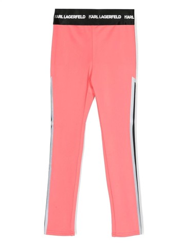 Karl Lagerfeld Kids - colour-block logo-waistband leggings - kids - Elastane/Polyester - 14 - Orange