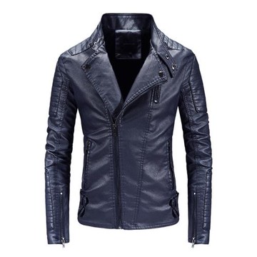 個性潮流嘻哈機車服秋冬季休閑帥氣加絨皮夾克修身外套男翻領皮衣