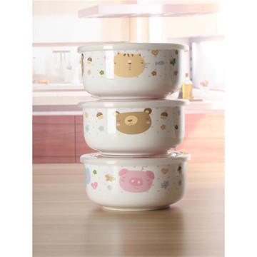 陶瓷保鮮碗三件套微波爐飯盒保鮮盒套裝泡面碗便當盒密封盒帶蓋