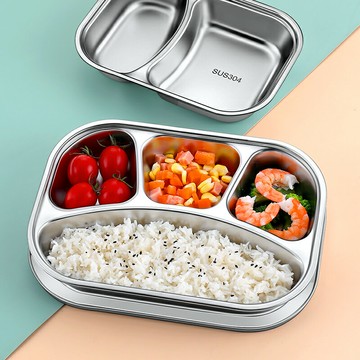 304不銹鋼飯盒食品級分格餐盤小學生食堂打飯專用分格型餐盒居家用品 廚房小物