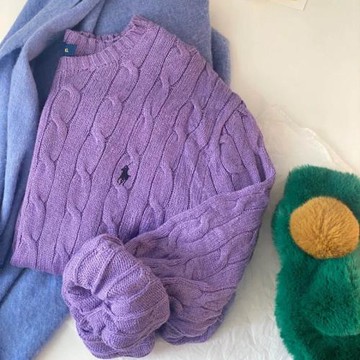 未圖漠復古紫色小馬刺繡圓領麻花針織衫秋冬新款休閑百搭套頭毛衣