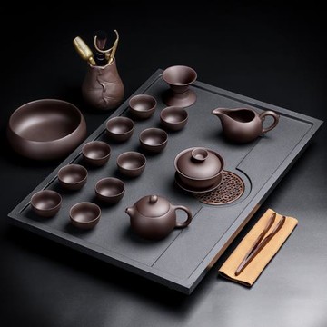 陶福氣家用紫砂茶具茶盤套裝功夫茶壺茶杯烏金色石茶臺全套泡茶具