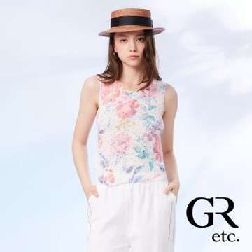 【GLORY21】網路獨賣款-etc.粉彩印花亮鑽圓領針織背心-白色