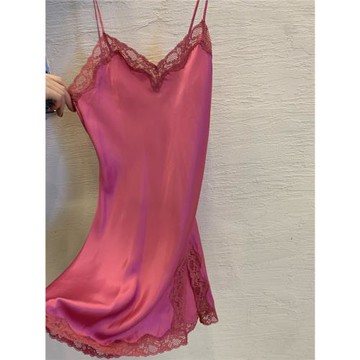 性感女士夏季吊帶睡衣開叉透明玫紅色火辣誘惑少女小清新睡裙