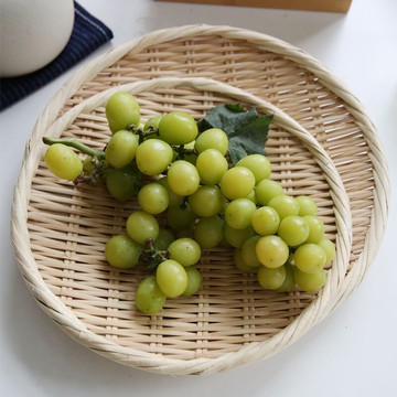 日式竹編果盤 簡約淺底竹編筐 面條餐具竹青茶幾壽司盤饅頭筐