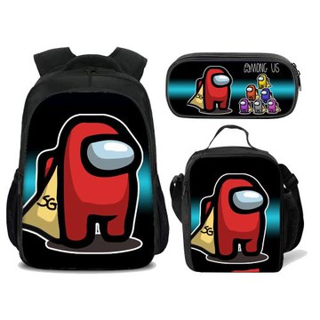 跨境熱銷中小學生動漫印花雙肩書包斜挎午餐包拉鏈筆袋 三件套包