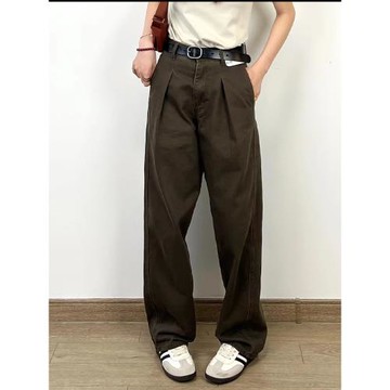 日單 秋復古日系高腰打褶闊感牛仔風直筒水洗鐮刀褲長褲女471631