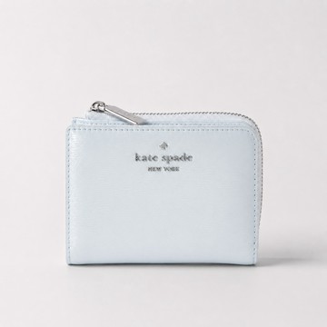 【KATE SPADE】水波紋亮漆皮L型短夾(雪霧藍色 熱賣新款)
