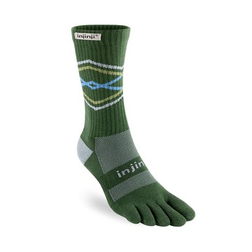 INJINJI Trail野跑避震吸排五趾中筒襪FX (森林綠) - NAA3737 | 厚底防震 運動員推薦 五趾襪