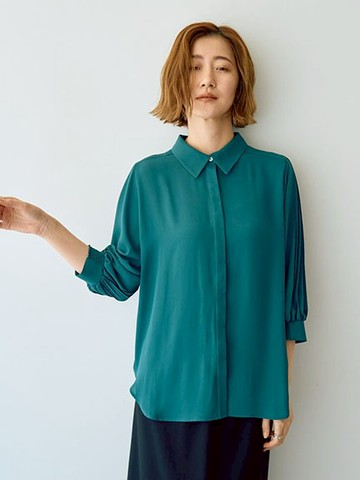 俐落摺線澎袖設計翻領襯衫(07000832500) - YECCA VECCA