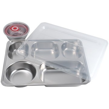 304不鏽鋼五格餐盤-附蓋/附碗-1入